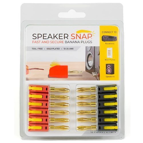 Speaker Snap SSBP12 High Connectivity Snap Lock Gold Plated Banana Plug Connectors, Compatible with 12 to 24 Gauge Speaker Wire, 6 Pairs