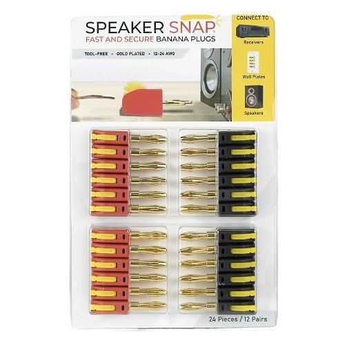 Speaker Snap SSBP24 High Connectivity Snap Lock Gold Plated Banana Plug Connectors, Compatible with 12 to 24 Gauge Speaker Wire, 12 Pairs