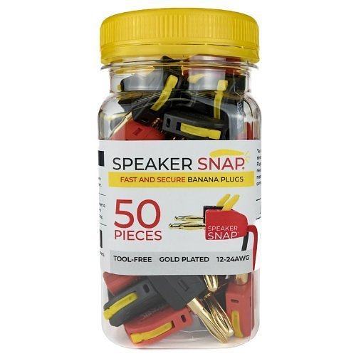 Speaker Snap SSBP50 High Connectivity Snap Lock Gold Plated Banana Plug Connectors, Compatible with 12 to 24 Gauge Speaker Wire, 25 Pairs
