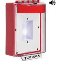STI 13420NR Universal Stopper Dome Cover, Enclosed Back Box and Sealed Mounting Plate, Label Hood with Horn, Red