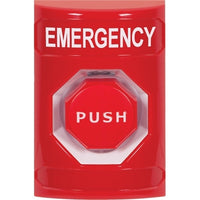STI SS2008EM-EN Stopper Station Push Button, No Cover, Pneumatic Illuminated, 'EMERGENCY' Label, Red