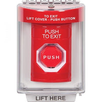 STI SS2042PX-EN Stopper Station Push Button with Universal Stopper Cover, Horn, Flush Mount, Key-to-Reset Illuminated, 'PUSH TO EXIT' Label, Red