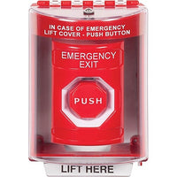 STI SS2088EX-EN Stopper Station Push Button with Universal Stopper Cover, Horn, Surface Mount, Pneumatic Illuminated, 'EMERGENCY EXIT' Label, Red