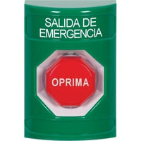 STI SS2108EX-ES Pneumatic Stopper Station, Illuminated, No Cover, EMERGENCY EXIT Label in Spanish, Green