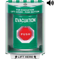 STI SS2182EV-EN Indoor / Outdoor Surface with Horn Key-to-Reset Stopper Station, 'EVACUATION' Text, Green