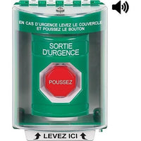 STI SS2188EX-FR Indoor/Outdoor Surface with Horn Pneumatic Stopper Station with EMERGENCY EXIT Label, Green