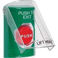 STI SS21A8PX-EN Indoor Only Flush or Surface w/ Horn Pneumatic, Illuminated, Stopper Station with Push to Exit, Green