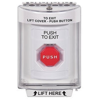 STI SS2338PX-EN Indoor/Outdoor Illuminated Flush Pneumatic Stopper Station with "Push to Exit" Label, White