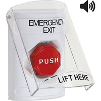 STI SS23A8EX-EN Indoor Flush/Surface with Horn Pneumatic Stopper Station, EMERGENCY EXIT Label, White