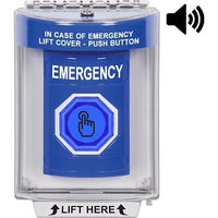 STI SS2447EM-EN Stopper Station with Horn, Indoor / Outdoor, Flush Mount, Weather Resistant, Momentary, 'EMERGENCY' Label, Blue