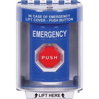 STI SS2478EM-EN Stopper Station Push Button with Universal Cover, Surface Mount, Pneumatic Illuminated, 'EMERGENCY' Label, Blue