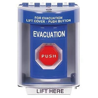 STI SS2485EV-EN Indoor / Outdoor Surface with Horn Momentary (Illuminated) Stopper Station, 'EVACUATION' Label, Blue