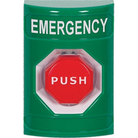 STI SS2108EM-EN Stopper Station Push Button, No Cover, Pneumatic Illuminated, 'EMERGENCY' Label, Green