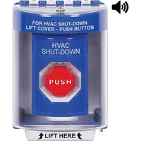 STI SS2485HV-EN Indoor / Outdoor Surface with Horn Momentary Illuminated Stopper Station with HVAC SHUT DOWN Label English, Blue