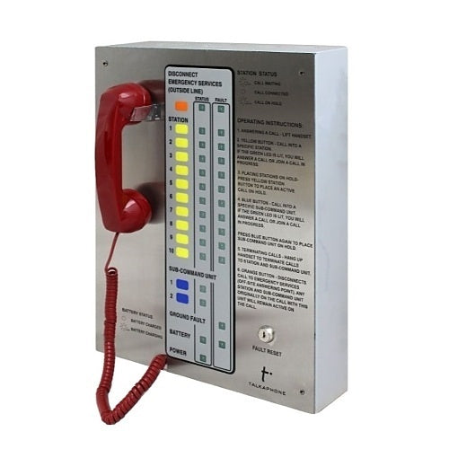 Talkaphone AOR-10-DSL Area of Rescue Fixed 10-Station Analog Command Unit, Enclosure with Door, Standard Twist Latch