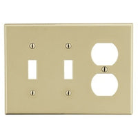 Hubbell PJ28I Mid-Size 3-Gang 2 Toggle Duplex Wallplate, Ivory