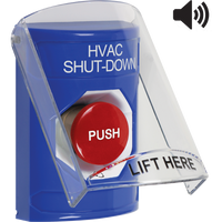STI SS24A1HV-EN Stopper Station with Horn, Indoor Only, Flush or Surface Mount, Turn-to-Reset, 'HVAC SHUT DOWN' Label, B
