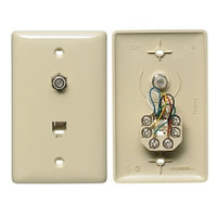 Hubbell NS748I Single Gang 6-Conductor Plates with F Connector, Jack, 6-Conductor, Screw Terminal, Electric Ivory