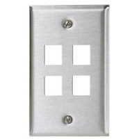 Hubbell SSF14 4-Port Phone/Data/Multimedia Faceplate, Single-Gang, Stainless Steel