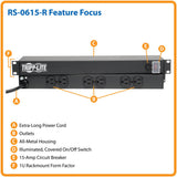 Tripp Lite RS-0615-R 1U Rack Power Strip, 120V, 15A, 6-Outlet (Rear-Facing)