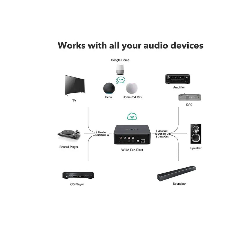 WiiM Pro Plus AirPlay 2 Receiver, Chromecast Audio, Multiroom Streamer with Premium AKM DAC, Voice Remote, Works with Alexa/Siri/Google, Stream Hi-Res Audio from Spotify, Amazon Music, Tidal and More