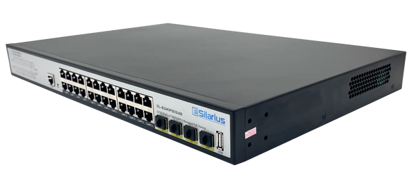 Silarius SIL-B24M3POE1G400 24 Ports 10/100/1000Mbps Gigabit Layer3 Managed PoE+ switch with 4 Ports 10G SFP+ Uplink, 1 Console, 6KV surge protection, 400W, rack mount installation