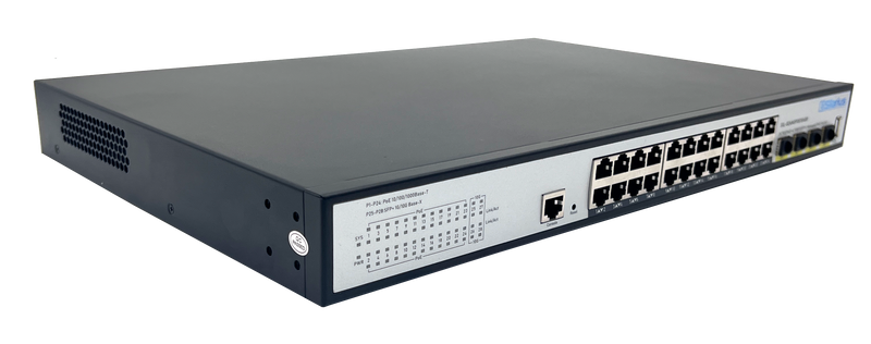 Silarius SIL-B24M3POE1G400 24 Ports 10/100/1000Mbps Gigabit Layer 3 Managed PoE+ switch with 4 Ports 10G SFP+ Uplink, 1 Console, 6KV surge protection, 400W, rack mount installation