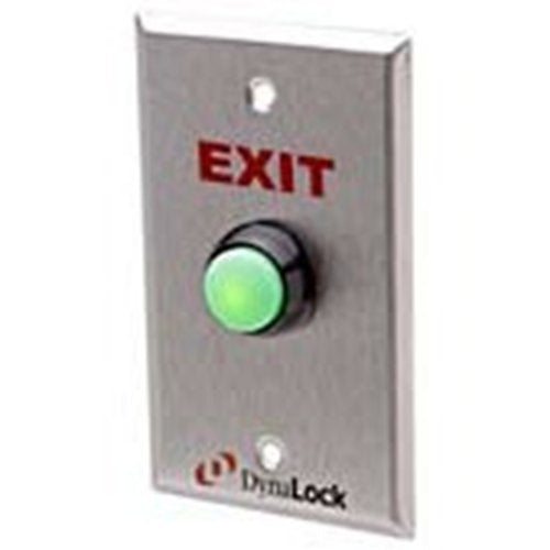 DynaLock 6172 6170 Series Weatherproof Push Button, Faceplate Silkscreened "EXIT", Field Selectable 12/24 VDC, Green LED