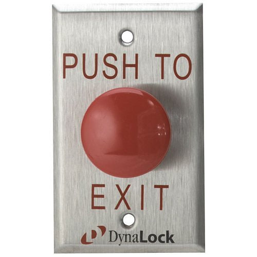 DynaLock 6290 6000 Series Palm Switch 1-5/8" Diameter Red Plastic Time Delay Mushroom Button, Satin Stainless Steel