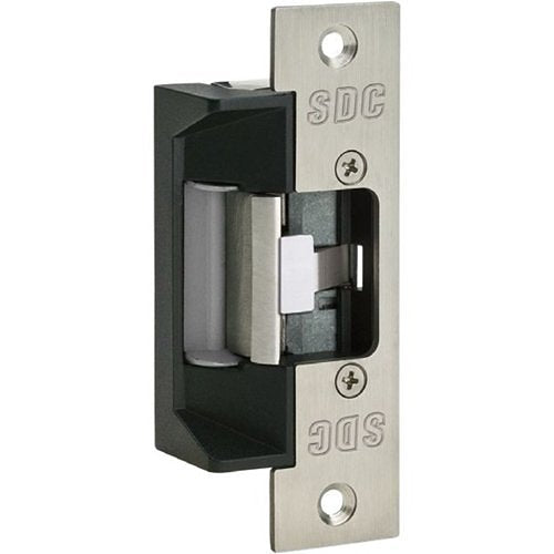SDC IP-45-4SU 45 Series 5/8" Latchbolt Strike, 4-7/8" Square Corner Stainless Steel Faceplate, 12/24VDC, Dull Stainless