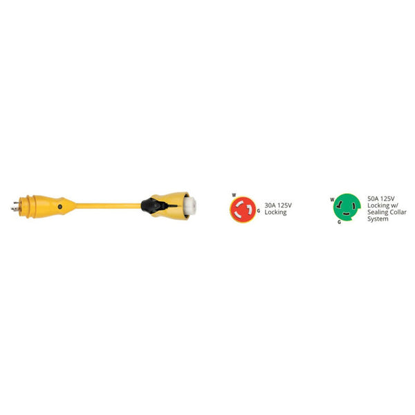 MARINCO 12998373 EEL Pigtail Adapter, 30A 125V Male to 50A 125V Female