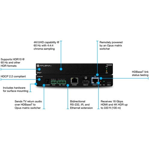 Atlona® AT-OPUS-RX Ultra High Data Rate Extender Receiver w/IR, RS232, Ethernet