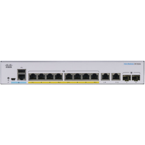 Cisco CBS250-8PP-E-2G 8-Port Gigabit PoE+ Compliant Managed Switch with SFP/RJ45 Combo (45W)