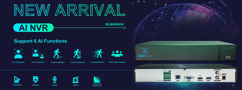Silarius Pro Series SIL-NVRAI168 36-Channels 4K AI NVR Gigabit 12MP Face Recognition, Face comparison, NVR, 8TB HDD