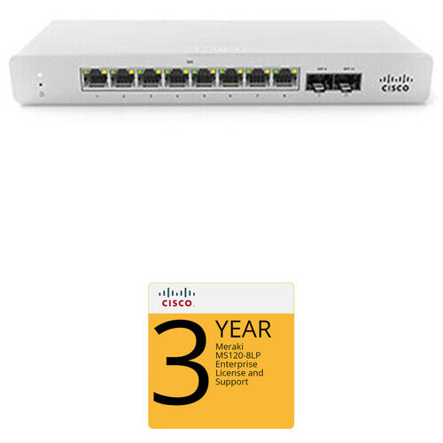 Cisco MS120-8LP Access Switch with 3-Year Enterprise License and Support