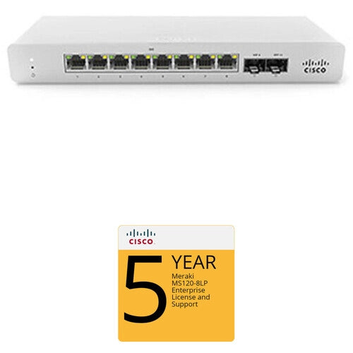 Cisco MS120-8LP Access Switch with 5-Year Enterprise License and Support