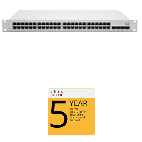 Cisco MS225-48FP Access Switch with 5-Year Enterprise License and Support