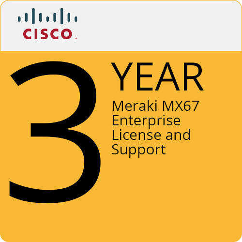 Cisco Meraki MX67 Router/Security Appliance with 3-Year Advanced Security License and Support