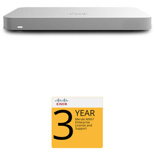 Cisco Meraki MX67 Router/Security Appliance with 3-Year Advanced Security License and Support