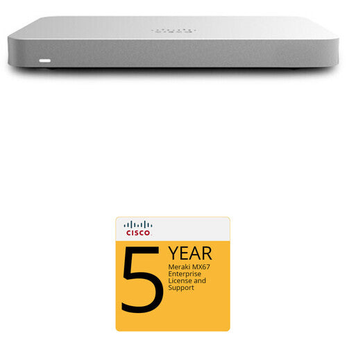 Cisco Meraki MX67 Router/Security Appliance with 5-Year Advanced Security License and Support