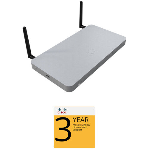 Cisco Meraki MX68W Router/Security Appliance with 3-Year Advanced Security License and Support