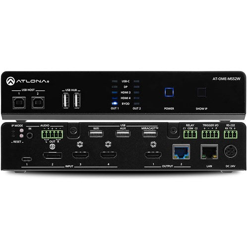 Atlona® AT-OME-MS52W Omega 5x2 4K/UHD multiformat matrix switcher, with wireless casting, HDM