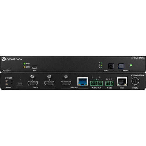 Atlona® AT-OME-ST31A 3x1 HDBaseT switcher with HDMI and USB-C inputs - audio de-embedding