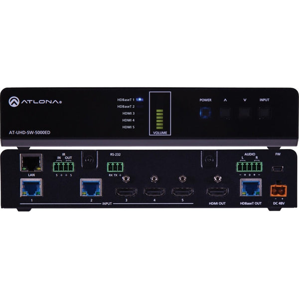Atlona® AT-UHD-SW-5000ED 4K/UHD 5 Input HDMI Switcher - 3 HDMI, 2 HDBaseT In - HDBaseT/HDMI Out
