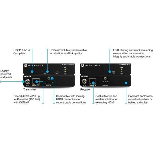 Atlona® AT-AVA-EX70-2PS-KIT Avance 4K/UHD HDMI Transmitter and Receiver kit