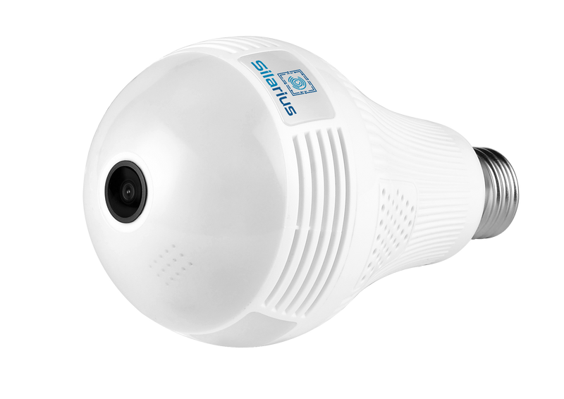 Silarius SIL-FISHBULB3MP 3MP WiFi, bulb fish-eye Camera,  app (IC See) , TF card, 2-Way Audio , app can switch bulb on - 1.29mm lens (SILVER COLOR)