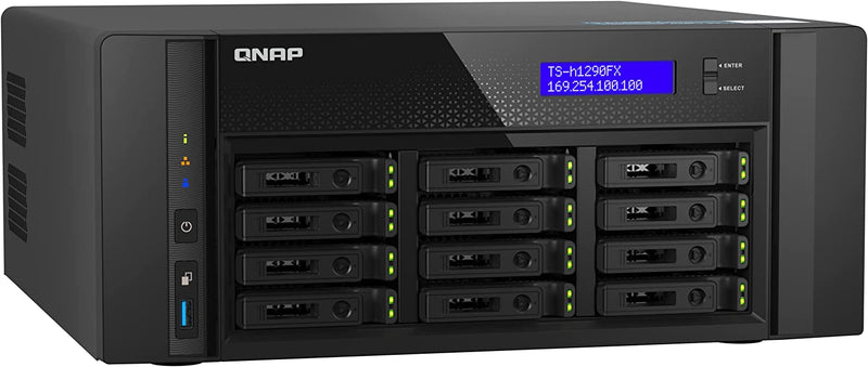 QNAP TS-h1290FX-7302P-128G-US 12 Bay U.2 NVMe/SATA All-Flash Desktop NAS Ideal for Office environments, collaborative 4K/8K Video Editing, and File Sharing