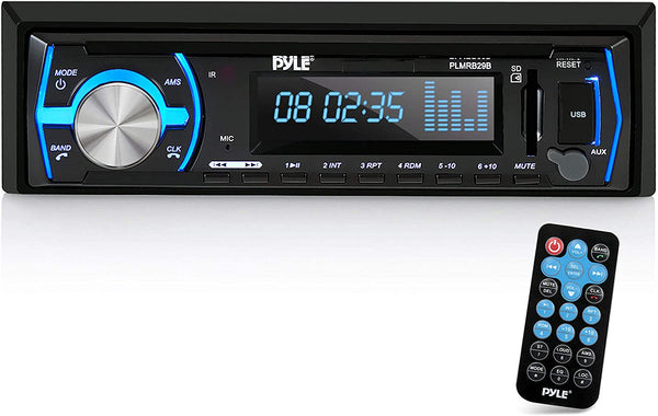 Pyle PLMRB29B Marine Bluetooth Stereo Radio - 12v Single DIN Style Boat In dash Radio Receiver System with Built-in Mic, Digital LCD, RCA, MP3, USB, SD, AM FM Radio - Remote Control - (Black)