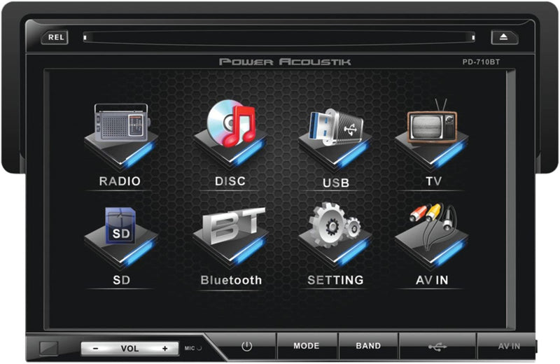 Power Acoustik PD-710B 7" Single-DIN In-Dash LCD Touchscreen DVD Receiver with Detachable Face (With Bluetooth®)