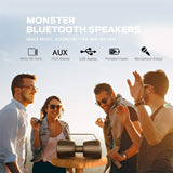 IN STOCK! Monster Bluetooth Speaker, Adventurer Force IPX7 Waterproof Bluetooth Speaker 5.0 with Microphone Input, 40W Portable Bluetooth Speakers with 40H Playtime for Indoor Outdoor Party, Black